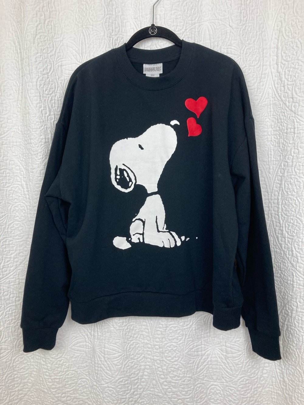 Peanuts Snoopy Double Heart Graphic Fleece Sweatshirt - Black sz Small